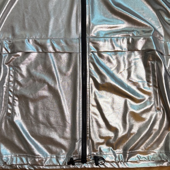 ELLIE & KATE Zip Up Jacket Hoodie Silver Metallic Black Zipper Pockets Shiny S - Picture 5 of 16